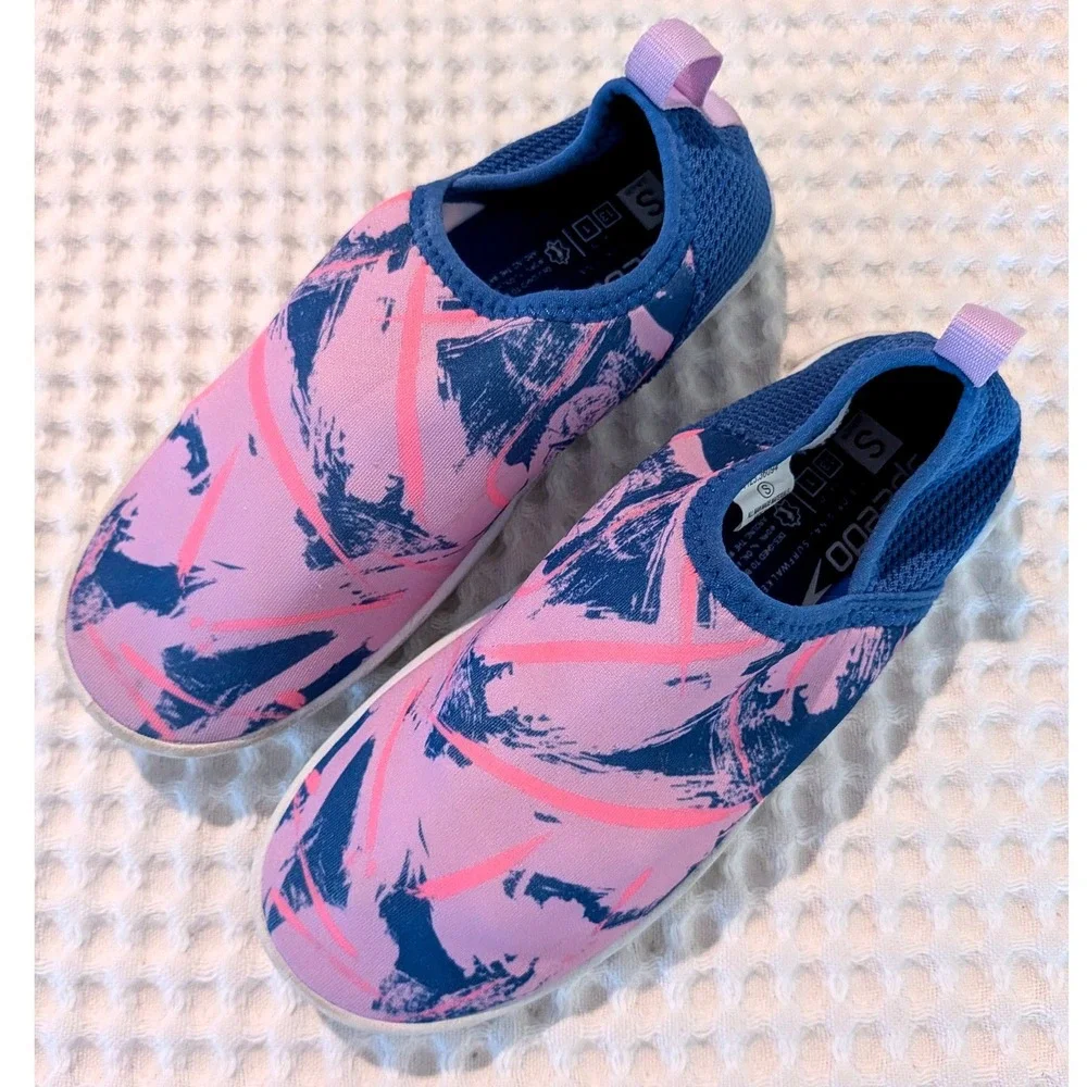 Speedo Kids Water Shoes Pink Blue Slip On Swim Pool Beach Shoes Size 13-1 S